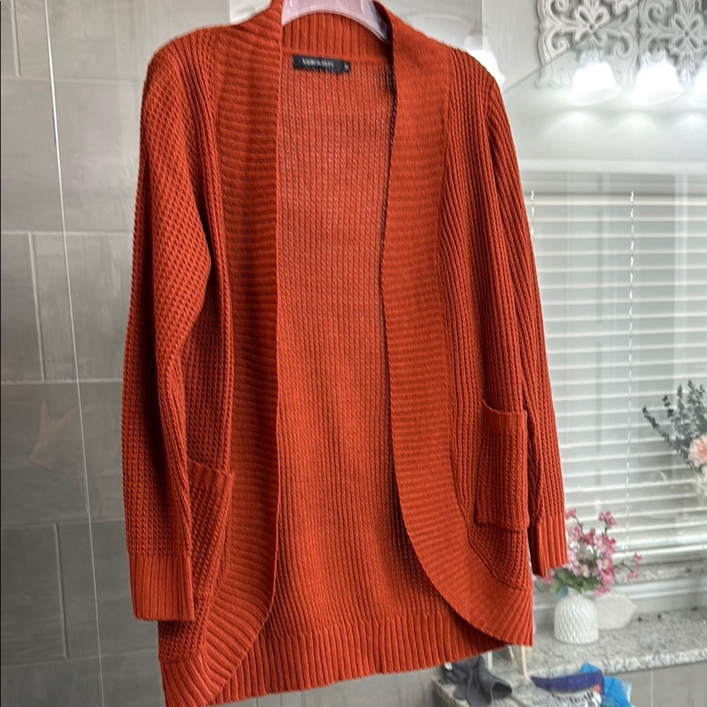 Cozy Orange Open-Front Cardigan